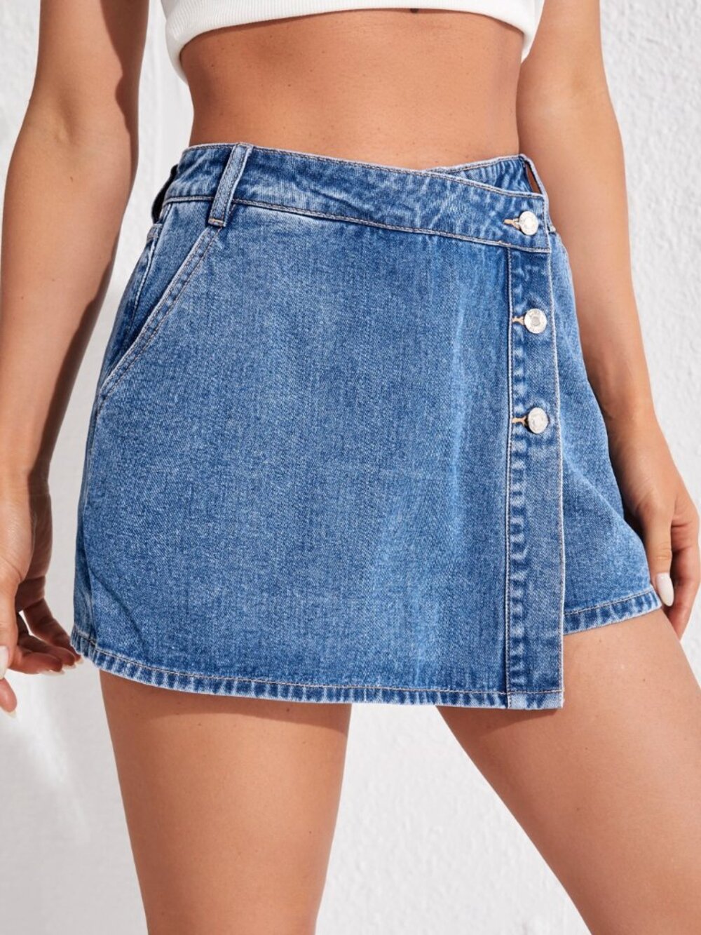 SHEIN Wrap Front Denim Skort